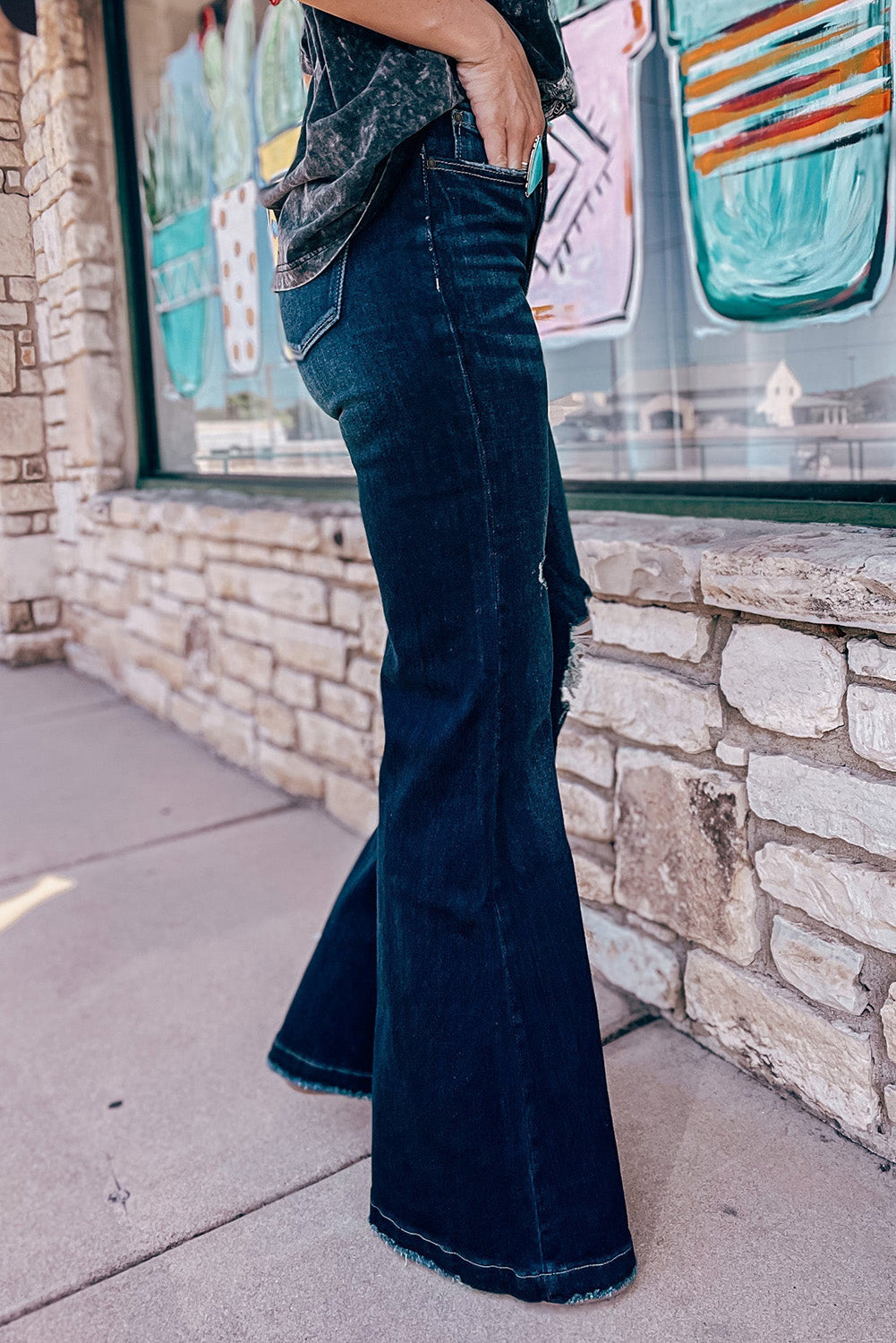Real Teal High Rise Ripped Bell Bottom Jeans – Sheila's Chic Boutique